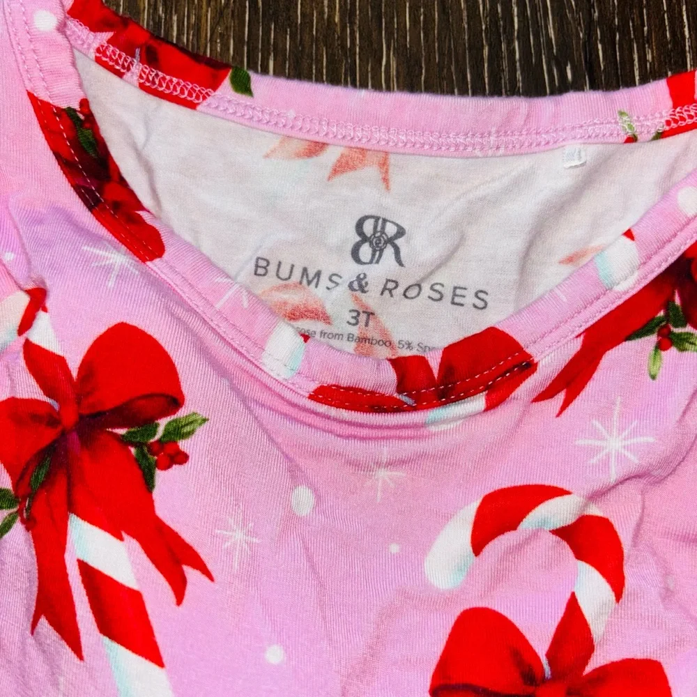 Bums & Roses Bamboo Pink Holiday Bow Print Twirl Dress
